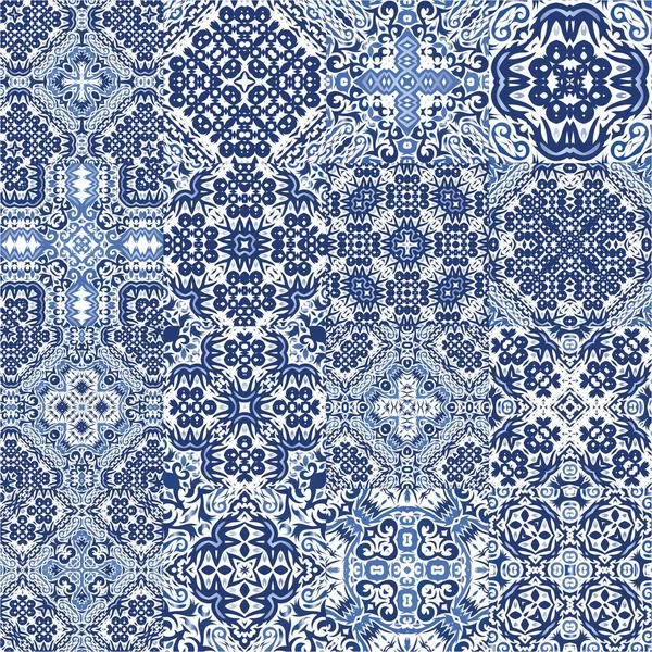 Traditional Ornate Portuguese Azulejos Creative Design Kit Vector Seamless Patterns — Stock Vector