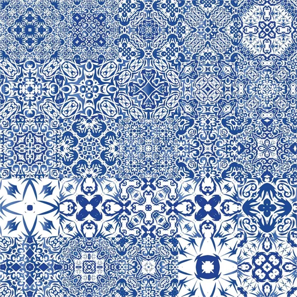Azulejo Portugués Ornamental Cerámica Diseño Geométrico Conjunto Patrones Sin Costura — Archivo Imágenes Vectoriales