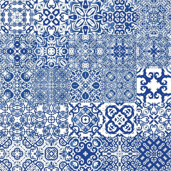 Azulejos Portugueses Ornamentados Tradicionais Kit Padrões Sem Emenda Vetor Design — Vetor de Stock