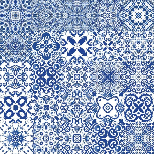 Carreaux Céramique Azulejo Portugal Collection Motifs Vectoriels Sans Couture Conception — Image vectorielle