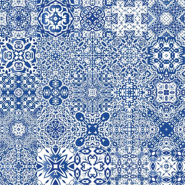 Ethnic Ceramic Tiles Portuguese Azulejo Universal Design Collection Vector Seamless — Stock Vector
