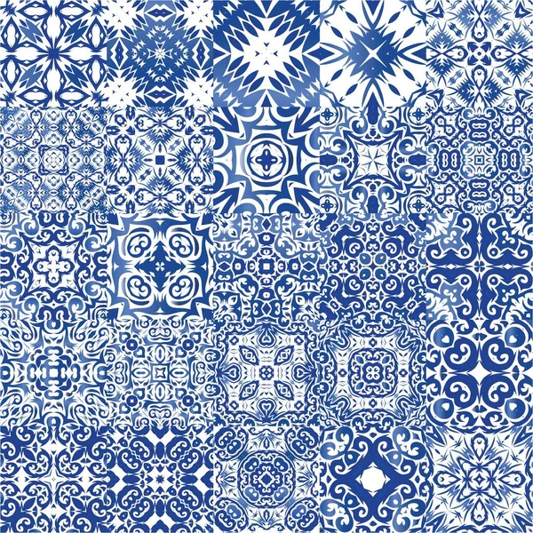 Antique Azulejo Tiles Patchworks Modern Design Collection Vector Seamless Patterns — Stock Vector