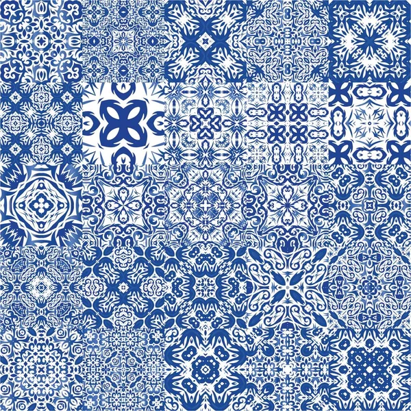 Antique Azulejo Tiles Patchworks Collection Vector Seamless Patterns Stylish Design — Stock Vector