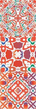 Antika talavera döşeme yama fabrikası. Geometrik tasarım. Vektörsüz desenlerin toplanması. Çantalar, akıllı telefon kılıfları, tişörtler, çarşaflar ve koleksiyon defterleri için kırmızı Meksika süslemeleri..