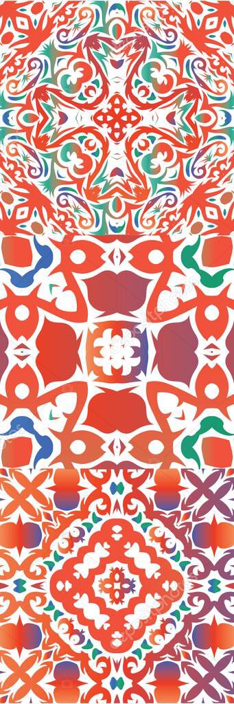 Antique talavera tiles patchworks. Geometric design. Collection of vector seamless patterns. Red mexican ornamental  decor for bags, smartphone cases, T-shirts, linens or scrapbooking.