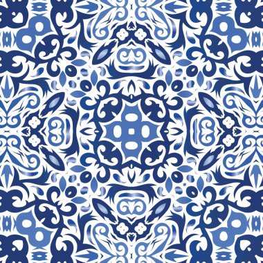 Antika azulejo döşeme yaması. Vektörsüz desenli çardak. Evrensel tasarım. Çantalar, akıllı telefon kılıfları, tişörtler, çarşaflar veya koleksiyon defterleri için mavi İspanya ve Portekiz dekoru.