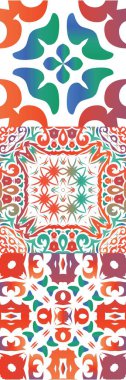 Meksika yapımı talavera fayansları. Minimum tasarım. Vektörsüz desenlerin toplanması. Yastıklar, baskılar, duvar kağıtları, ağ arkaplanı, havlular, yüzey dokusu için kırmızı antika arkaplanlar.