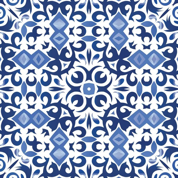 Antike Azulejo Fliesen Patchwork Originelles Design Vektor Nahtloses Musterkonzept Blaues — Stockvektor