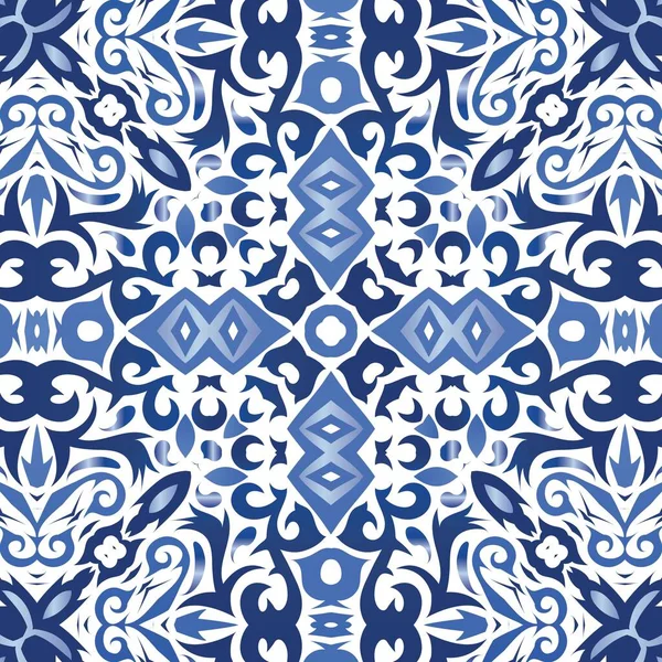 Antike Portugiesische Azulejo Keramik Kreatives Design Vektornahtloser Muster Flyer Blaues — Stockvektor