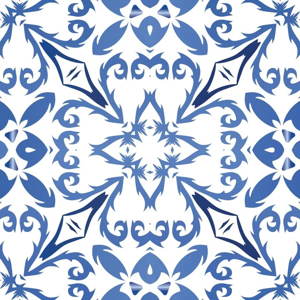 Starožitné Azulejo Dlaždice Patchwork Vektorový Vzor Arabesque Originální Design Modrý — Stockový vektor