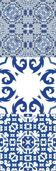 Украшение Azulejo Португальской Плитки Декор Набор Векторных Бесшовных Шаблонов Ручной — стоковый вектор