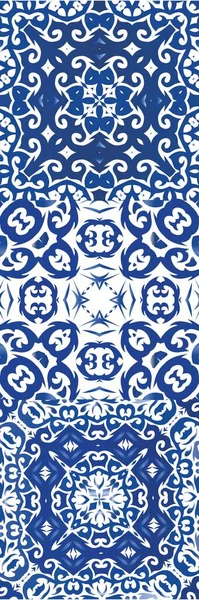 Antique Portuguese Azulejo Ceramic Geometric Design Set Vector Seamless Patterns — Stock Vector