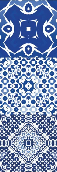 Португальские Винтажные Плитки Azulejo Графический Дизайн Набор Векторных Бесшовных Шаблонов — стоковый вектор