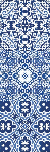 Azulejo Portugués Ornamental Cerámica Conjunto Patrones Sin Costura Vectores Diseño — Vector de stock