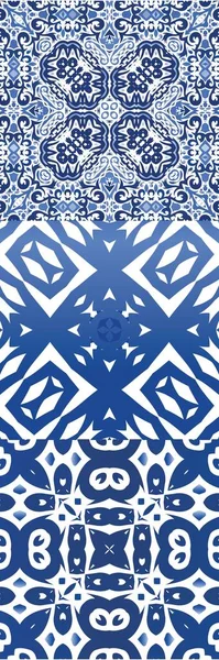 葡萄牙古董片 矢量无缝模式套件 最小的设计 用于枕头 印刷品 网状背景 表面纹理的蓝色古色古香背景 — 图库矢量图片