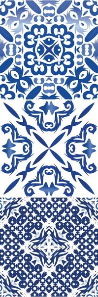 Portugalska Ozdobna Ceramika Azulejo Zestaw Wzorów Bez Szwu Wektorowych Oryginalny — Wektor stockowy