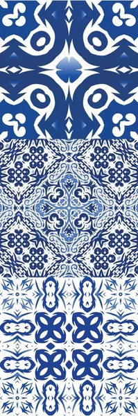 Antiquité Portugaise Azulejo Céramique Conception Géométrique Ensemble Motifs Vectoriels Sans — Image vectorielle