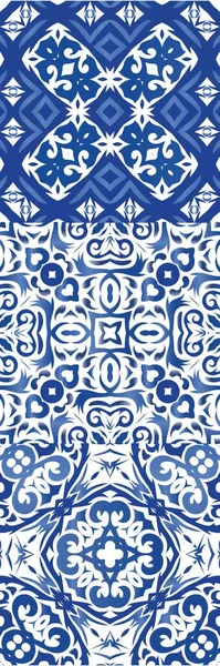 Antique Portuguese Azulejo Ceramic Set Vector Seamless Patterns Geometric Design — Stock Vector