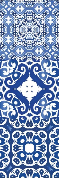 Ethnic Ceramic Tiles Portuguese Azulejo Kit Vector Seamless Patterns Universal — Stock Vector