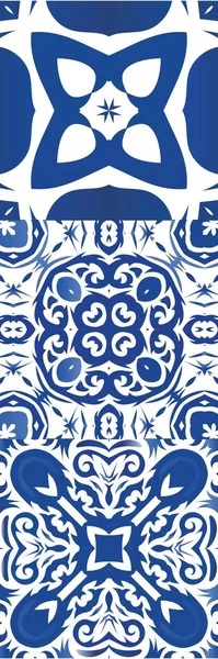 Portuguese Vintage Azulejo Tiles Set Vector Seamless Patterns Geometric Design — Stock Vector