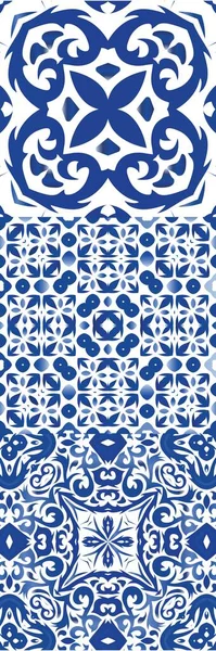 Antik Portugál Azulejo Kerámia Vektormentes Minták Gyűjteménye Geometrikus Tervezés Kék — Stock Vector