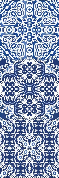 Античная Португальская Керамика Минимальный Дизайн Набор Векторных Бесшовных Шаблонов Синий — стоковый вектор
