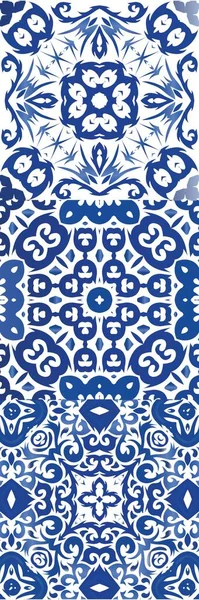 Португальские Винтажные Плитки Azulejo Графический Дизайн Набор Векторных Бесшовных Шаблонов — стоковый вектор