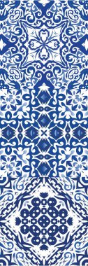 Geleneksel Portekizli azulejolar. Banyo tasarımı. Vektör aralıksız desenler. Ağ arkaplanı, baskı, yastıklar, yüzey dokusu, duvar kağıdı, havlular için mavi soyut arkaplan.