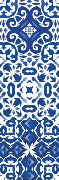 Azulejo Portugués Ornamental Cerámica Kit Patrones Sin Costura Vectorial Diseño — Vector de stock