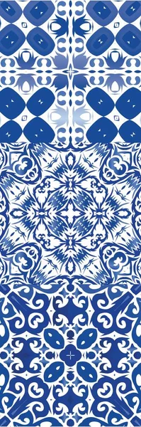 Античная Португальская Керамика Набор Векторных Бесшовных Шаблонов Графический Дизайн Синий — стоковый вектор