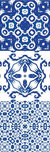 Керамическая Плитка Azulejo Португальский Геометрический Дизайн Набор Векторных Бесшовных Шаблонов — стоковый вектор