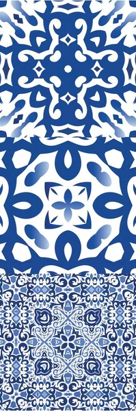 Azulejo Portugués Ornamental Cerámica Conjunto Patrones Sin Costura Vectores Diseño — Vector de stock