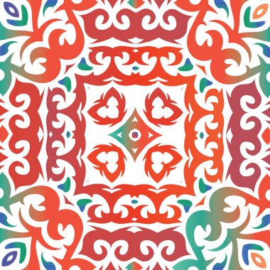 Süslü Talavera Meksika fayans dekoru. Modern tasarım. Vektörsüz desenli poster. Çarşaflar, akıllı telefon kılıfları, hatıra defterleri, çantalar ya da tişörtler için kırmızı muhteşem çiçek desenleri..