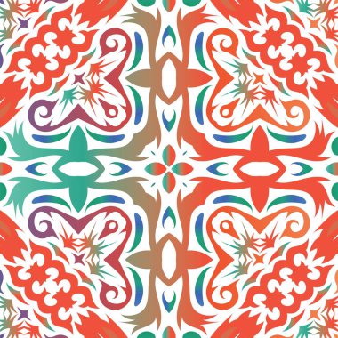 Antika talavera kiremit yama işi. Vektörsüz suluboya desenli. Mutfak tasarımı. Çantalar, akıllı telefon kılıfları, tişörtler, çarşaflar ve koleksiyon defterleri için kırmızı Meksika süslemeleri..