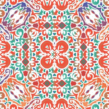 Meksika süslemeli talavera seramiği. Vektörsüz model kavramı. El yapımı tasarım. Duvar kağıdı, web arkaplanı, havlular, baskı, yüzey dokusu, yastıklar için kırmızı vintage arkaplan.