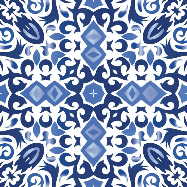 Portugiesische Azulejo Fliesen Stilvolles Design Vektornahtloses Musterthema Blauer Antiker Hintergrund — Stockvektor