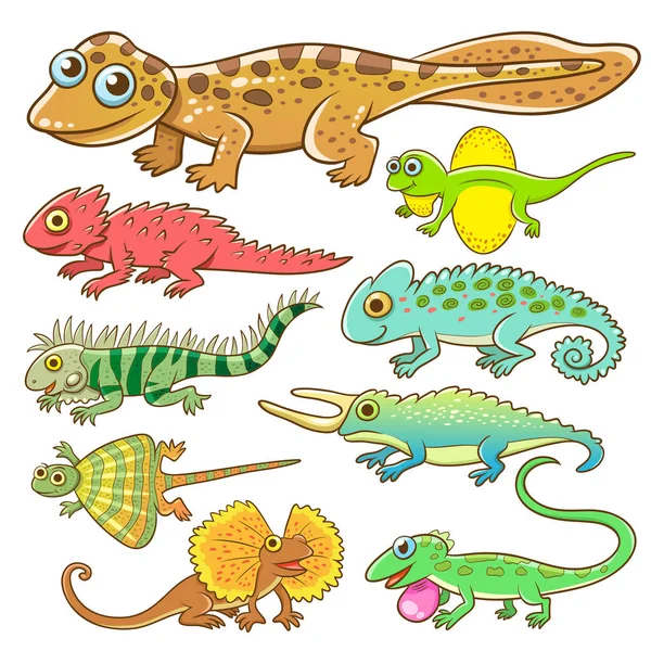 Dibujos Animados Lagarto Universal Set Simple Gradientes Sin Efectos Sin — Vector de stock