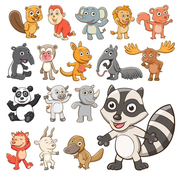 Grande Conjunto Vetorial Animais Coleção Animais Bonitos Estilo Cartoon Fundo —  Vetores de Stock