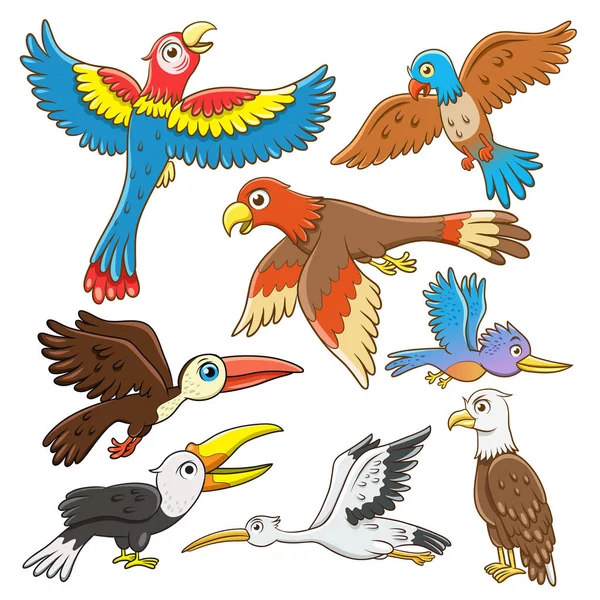Jeu Oiseaux Cartoon Simple Dégradés Pas Effets Pas Maillage Pas — Image vectorielle