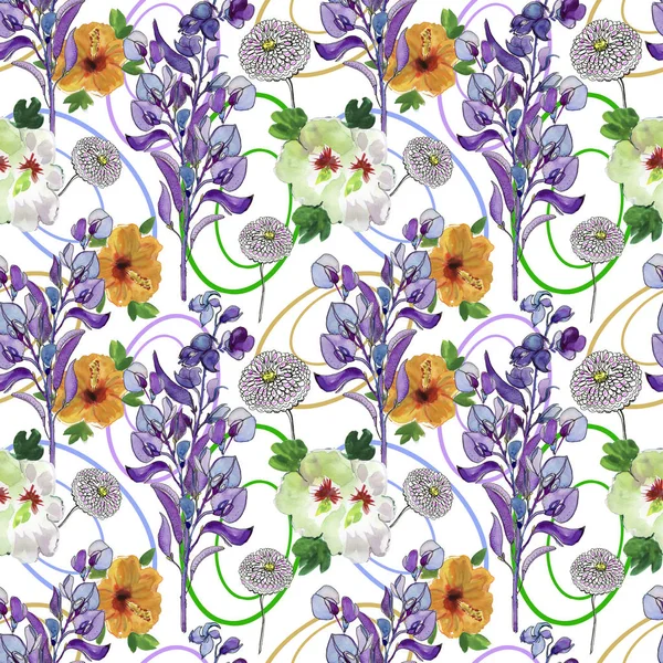 手描き水彩花パターン シームレスな花柄 明るいカラフルな花のファブリックのテクスチャです 花のギフトの紙のテクスチャ — ストック写真