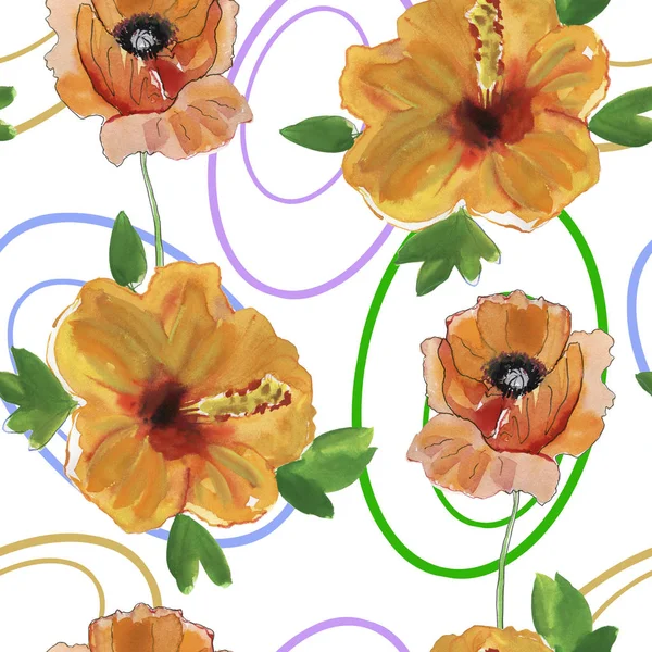 Seamless Floral Background Flowers Hand Painted Drawing — Stock Photo, Image