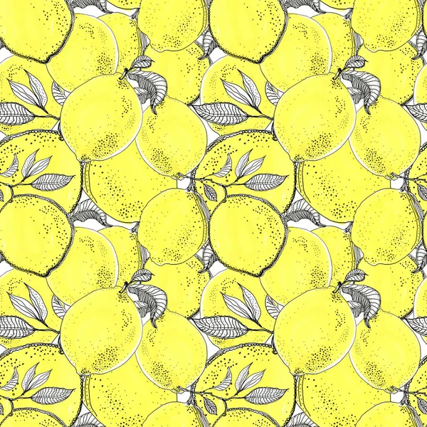 Saftiga Gula Citroner Sömlös Bakgrund — Stockfoto