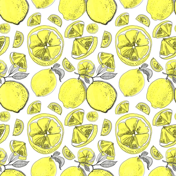 Sappige Gele Citroenen Naadloze Achtergrond — Stockfoto