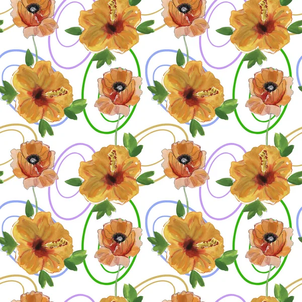 Bezproblémové Květinové Pozadí Květinami Ručně Malované Kresby — Stock fotografie