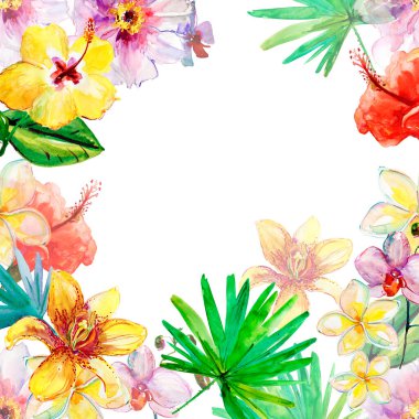 Tropikal çiçekli çiçek çerçevesi
