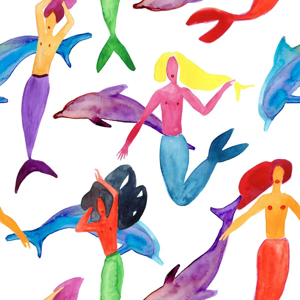 Ensemble Sirènes Dauphins Colorés Motif — Photo