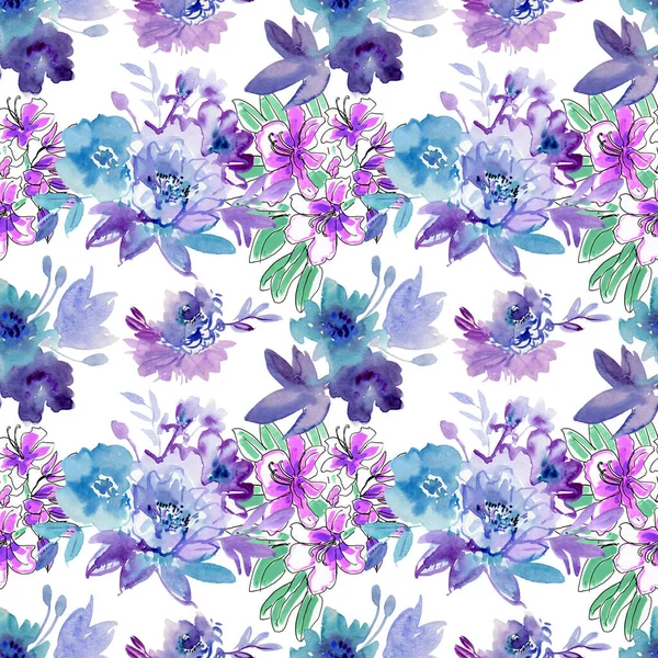 Blurred Watercolor Pattern Wwith Tender Blue Violet Flowers — Stock Photo, Image