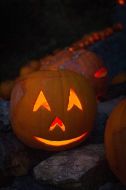 Aydınlanmış Jack-O-Lantern ailesi Kara Orman 'ı ziyaret ediyor.