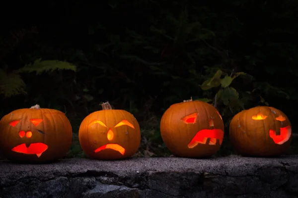 Familia iluminada Jack-O-Lantern visitando la Selva Negra — Foto de Stock