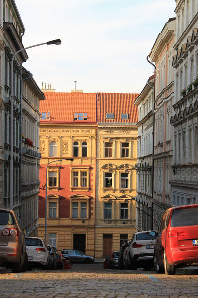 Prague street Czech Republic clear summer morning